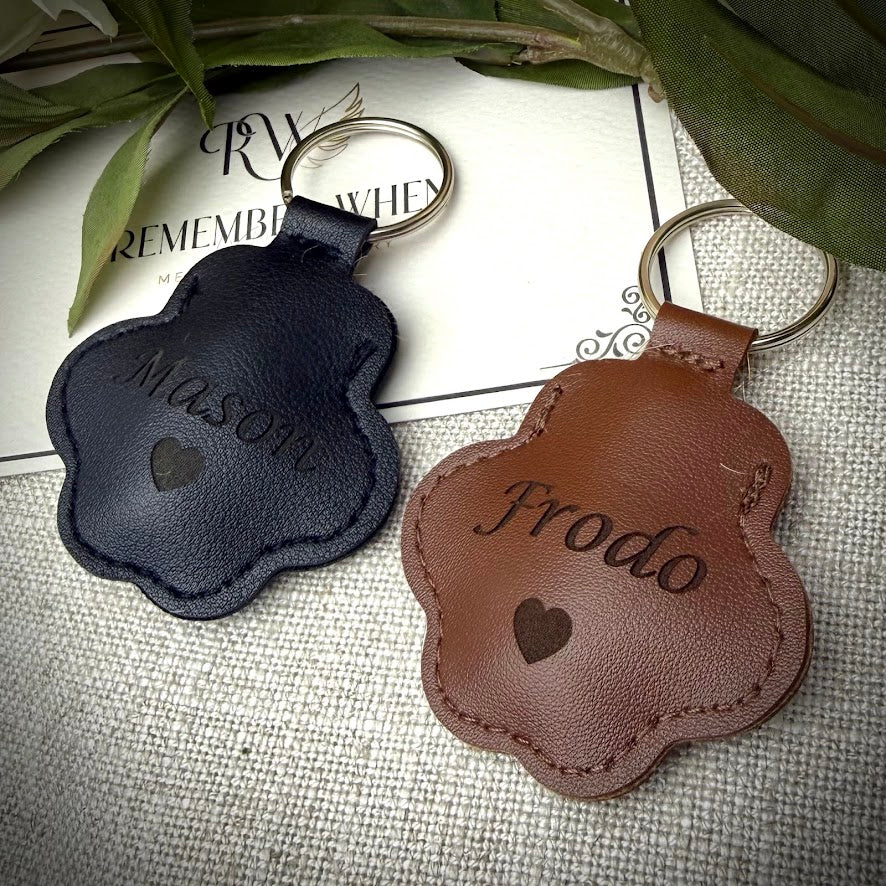 Engraved Coloured Paw Fur Keyring