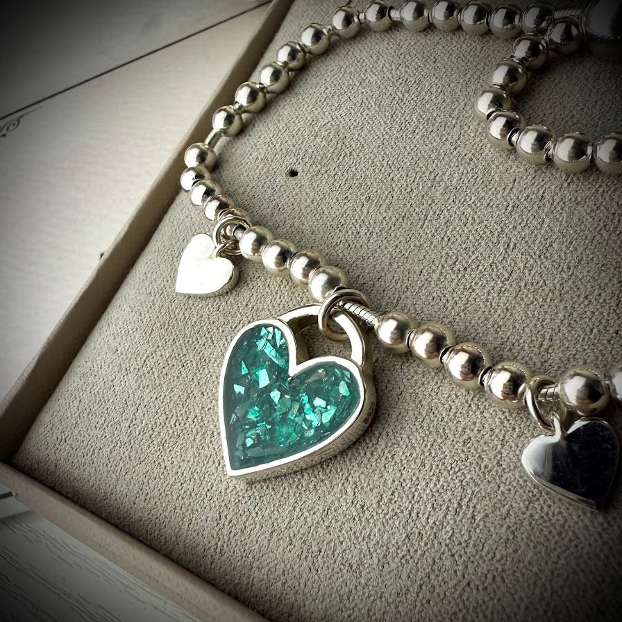 Sterling Silver Beaded heart Adjustable Memorial Bracelet