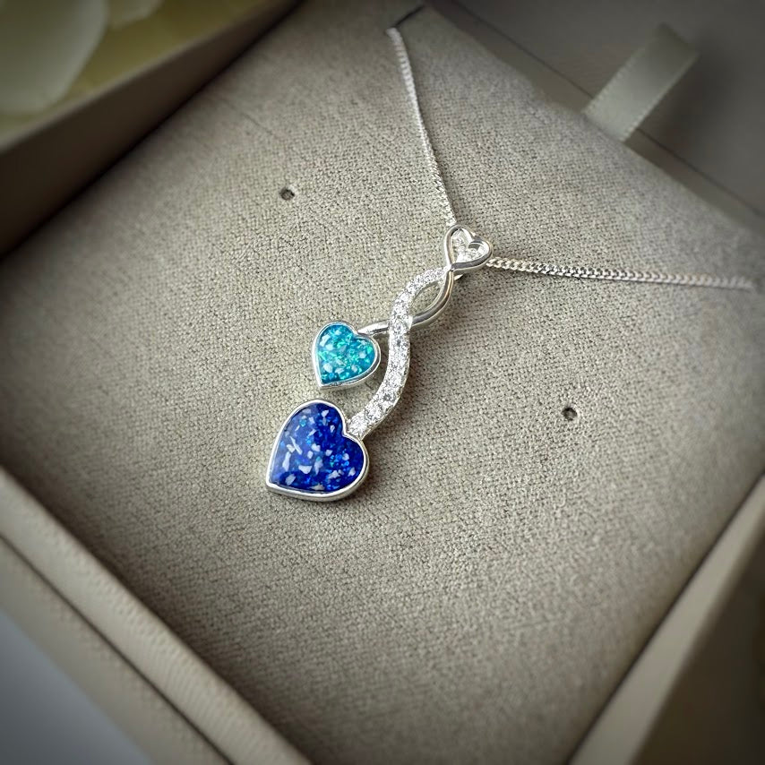 Sterling Silver Double Heart Crystal Memorial Pendant