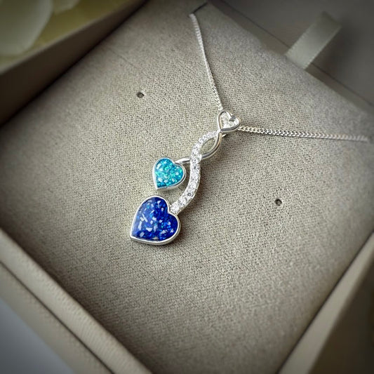 Sterling Silver Double Heart Crystal Memorial Pendant