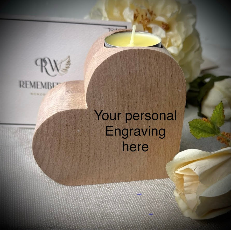 Engraved Wooden Heart Memorial Candle