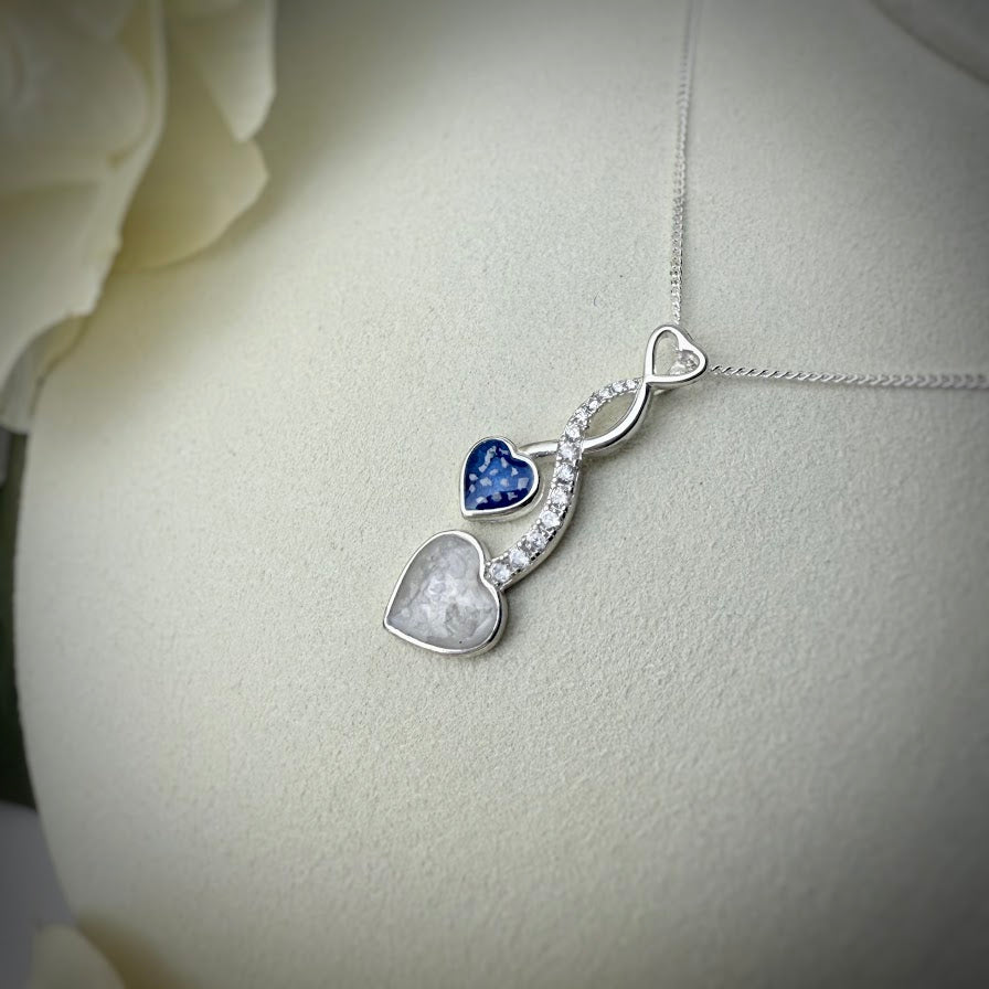 Sterling Silver Double Heart Crystal Memorial Pendant