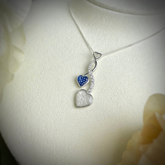 Sterling Silver Double Heart Crystal Memorial Pendant