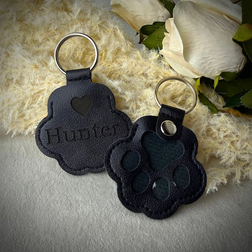Engraved Coloured Paw Fur Keyring