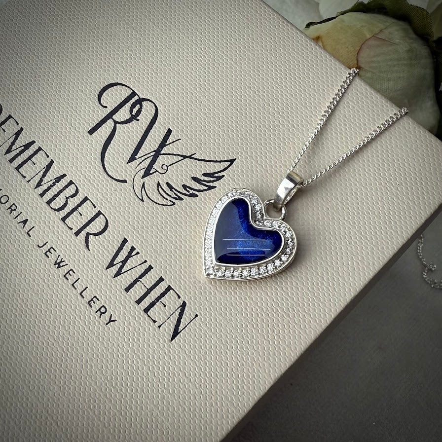 Sterling Silver Crystal Heart Memorial Pendant