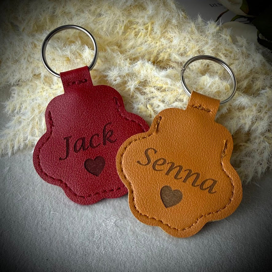 Engraved Coloured Paw Fur Keyring