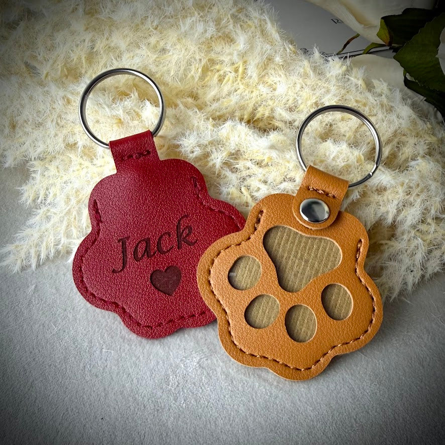 Engraved Coloured Paw Fur Keyring