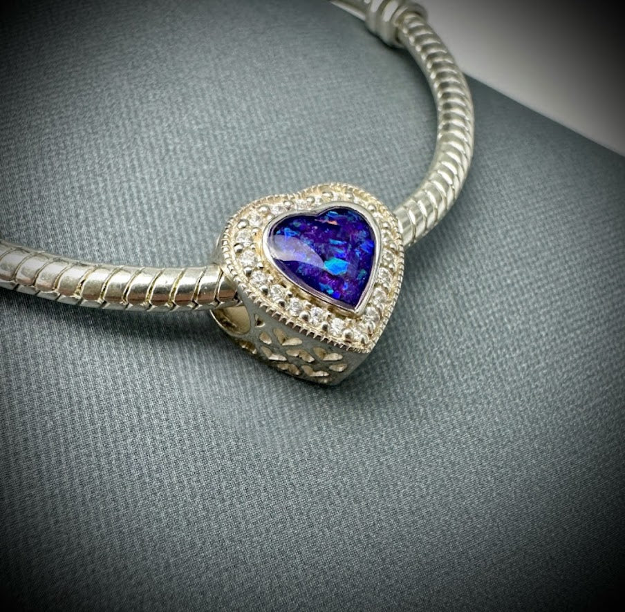 Sterling Silver Crystal Heart Memorial Bracelet Charm