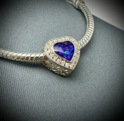 Sterling Silver Crystal Heart Memorial Bracelet Charm