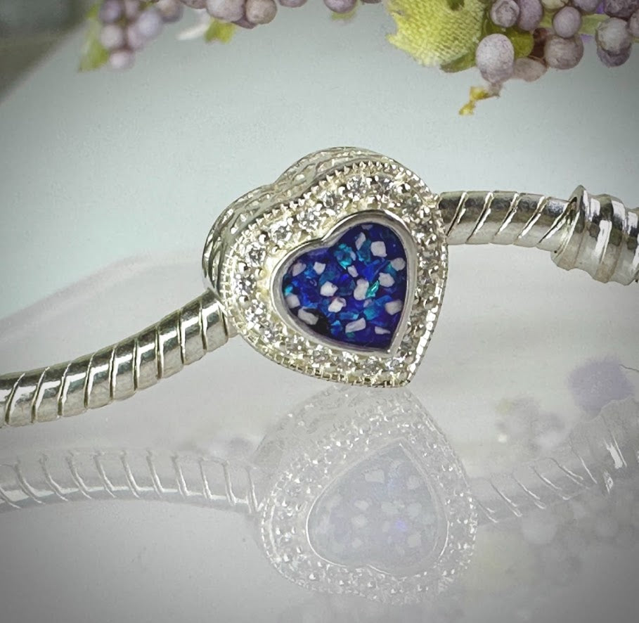 Sterling Silver Crystal Heart Memorial Bracelet Charm