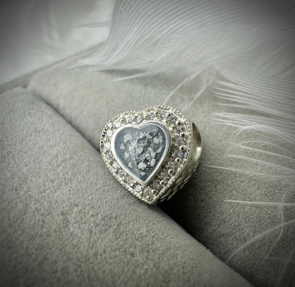 Sterling Silver Crystal Heart Memorial Bracelet Charm