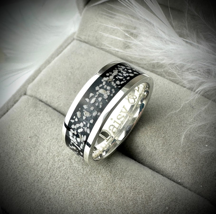 Sterling Silver 8mm Silver Channel Memorial Ring