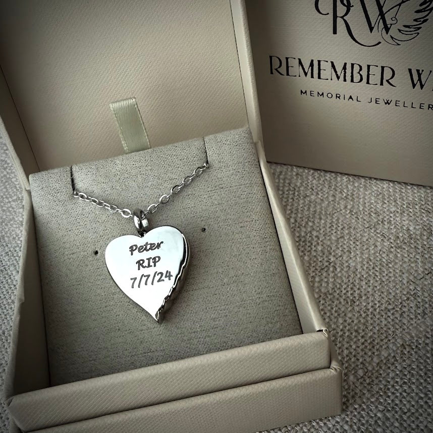 Stainless Self Fill Angel Wing Urn Memorial Pendant
