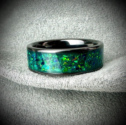 Black Ceramic 8mm Channel Memorial Ring