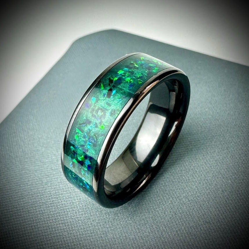 Black Ceramic 8mm Channel Memorial Ring