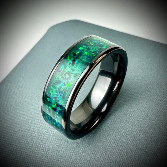 Black Ceramic 8mm Channel Memorial Ring