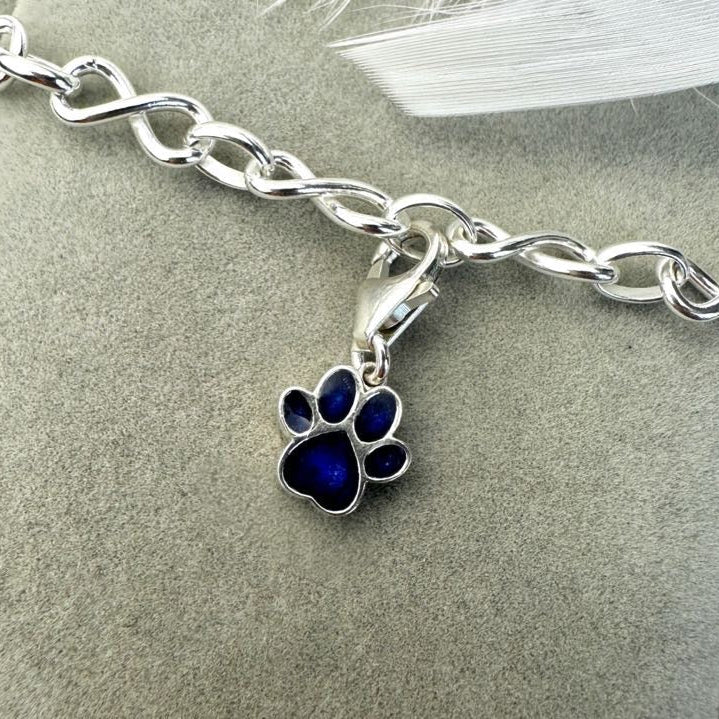 Sterling Silver Clip On Dangle Paw Bracelet Memorial Charm
