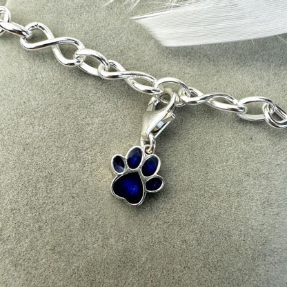 Sterling Silver Clip On Dangle Paw Bracelet Memorial Charm