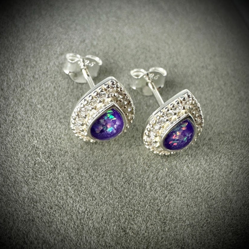 Sterling Silver Crystal Teardrop Stud Memorial Earrings