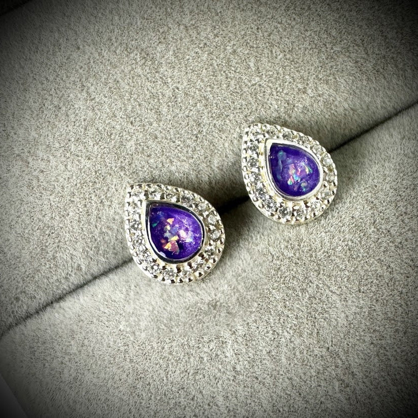 Sterling Silver Crystal Teardrop Stud Memorial Earrings