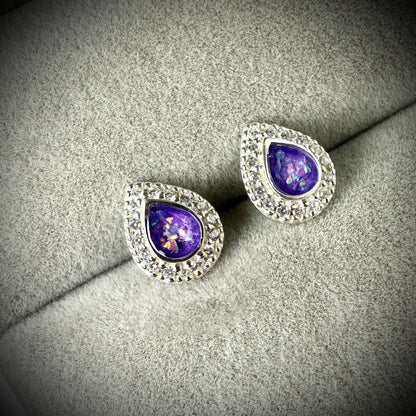Sterling Silver Crystal Teardrop Stud Memorial Earrings