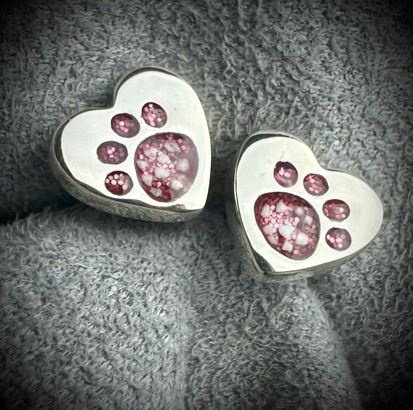 Sterling Silver Heart Paw Stud Memorial Earrings