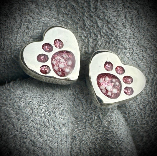 Sterling Silver Heart Paw Stud Memorial Earrings