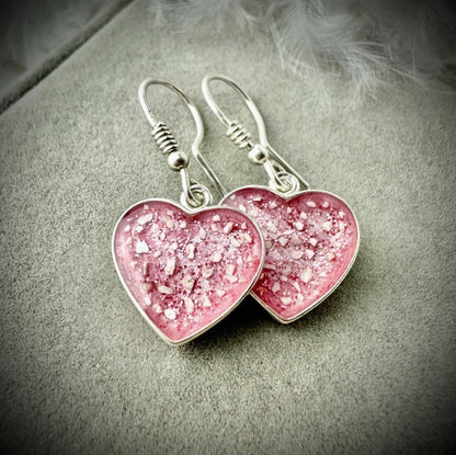 Sterling Silver Heart Drop Memorial Earrings
