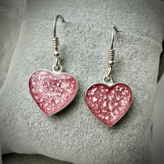Sterling Silver Heart Drop Memorial Earrings