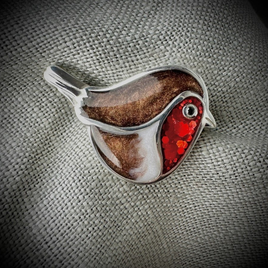 Sterling Silver Robin Memorial Brooch / Pin