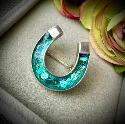 Sterling Silver Horseshoe Memorial Brooch/Pin