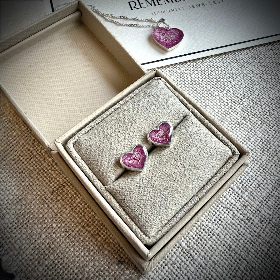 Sterling Silver Heart Stud Memorial Earrings