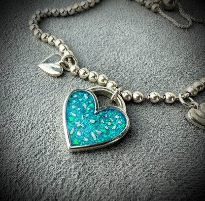 Sterling Silver Beaded heart Adjustable Memorial Bracelet