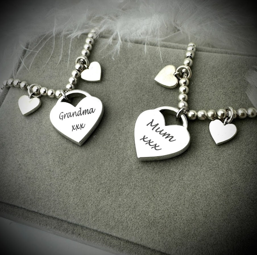 Sterling Silver Beaded heart Adjustable Memorial Bracelet