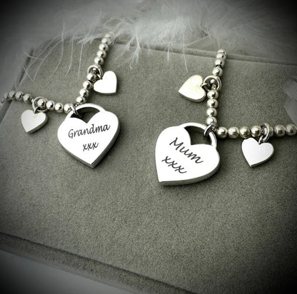 Sterling Silver Beaded heart Adjustable Memorial Bracelet
