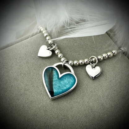 Sterling Silver Beaded heart Adjustable Memorial Bracelet