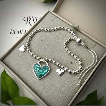 Sterling Silver Beaded heart Adjustable Memorial Bracelet