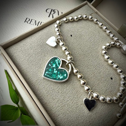 Sterling Silver Beaded heart Adjustable Memorial Bracelet