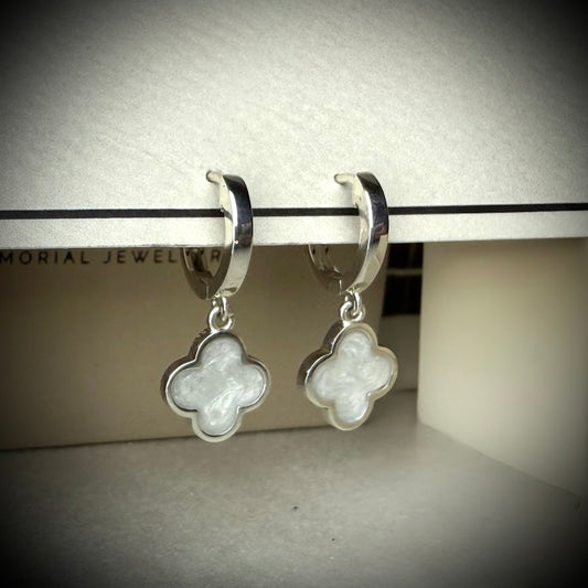 Sterling Silver Clover Huggies Memorial Earrings