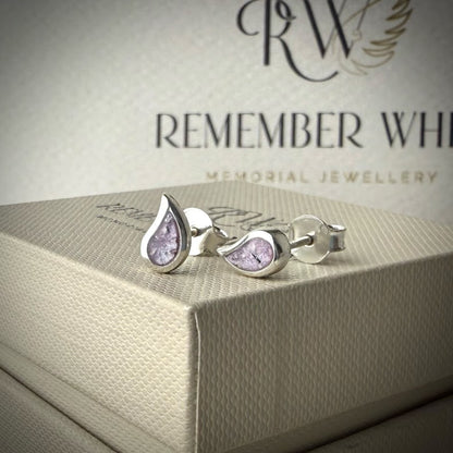 Sterling Silver Petite Teardrop Stud Memorial Earrings 