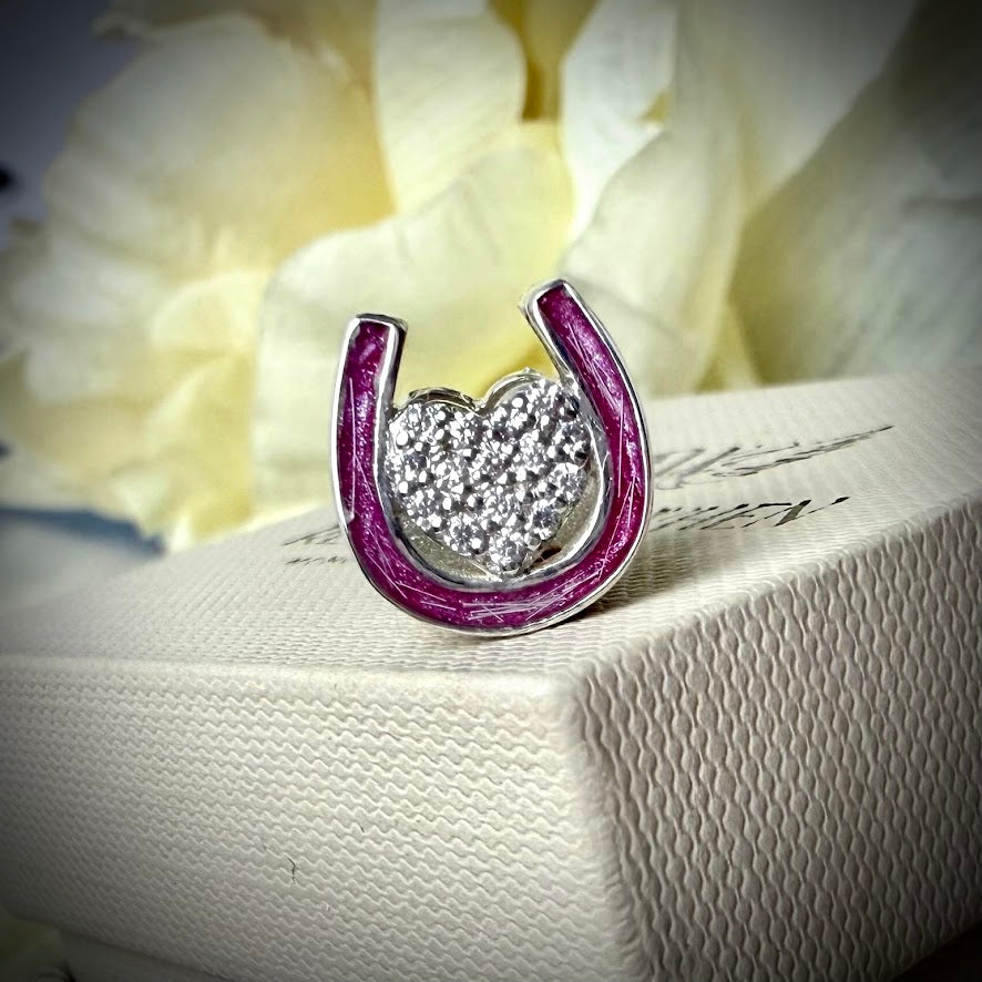 Sterling Silver Crystal Double Sided Horseshoe Bracelet Memorial Charm