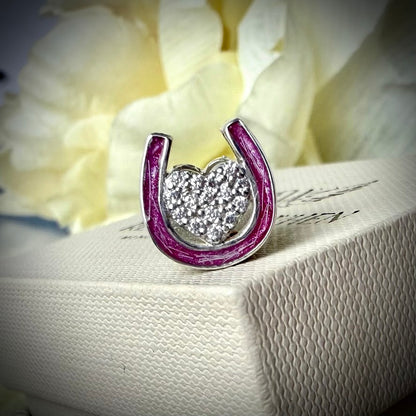 Sterling Silver Crystal Double Sided Horseshoe Bracelet Memorial Charm