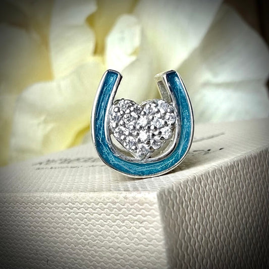 Sterling Silver Crystal Double Sided Horseshoe Bracelet Memorial Charm