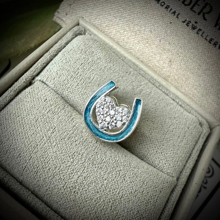 Sterling Silver Crystal Double Sided Horseshoe Bracelet Memorial Charm