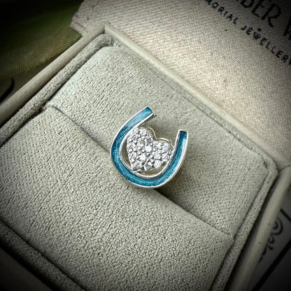 Sterling Silver Crystal Double Sided Horseshoe Bracelet Memorial Charm