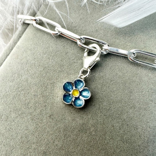 Sterling Silver Clip On Forget Me Not/Flower  Bracelet Memorial Charm