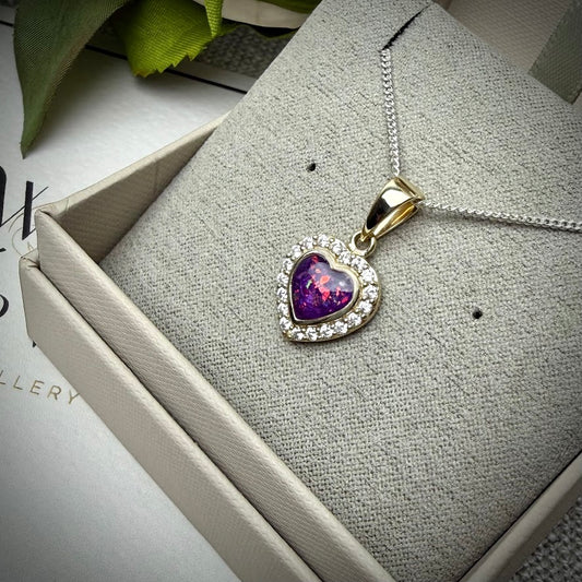 9ct Yellow Gold Crystal Heart Memorial Pendant