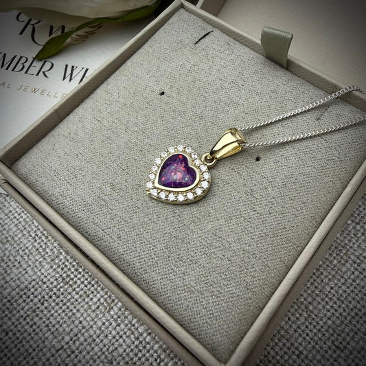 9ct Yellow Gold Crystal Heart Memorial Pendant