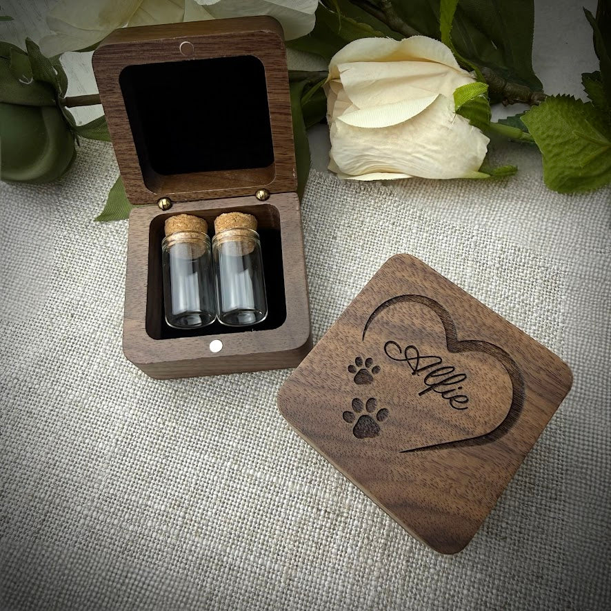 Engraved Wooden Ashes/Fur Keepsake Memorial Box