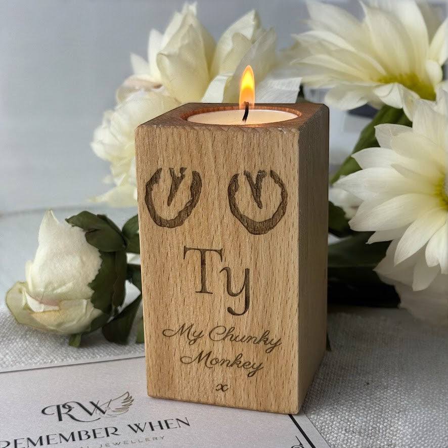 Engraved Wooden Tall Memorial Candle